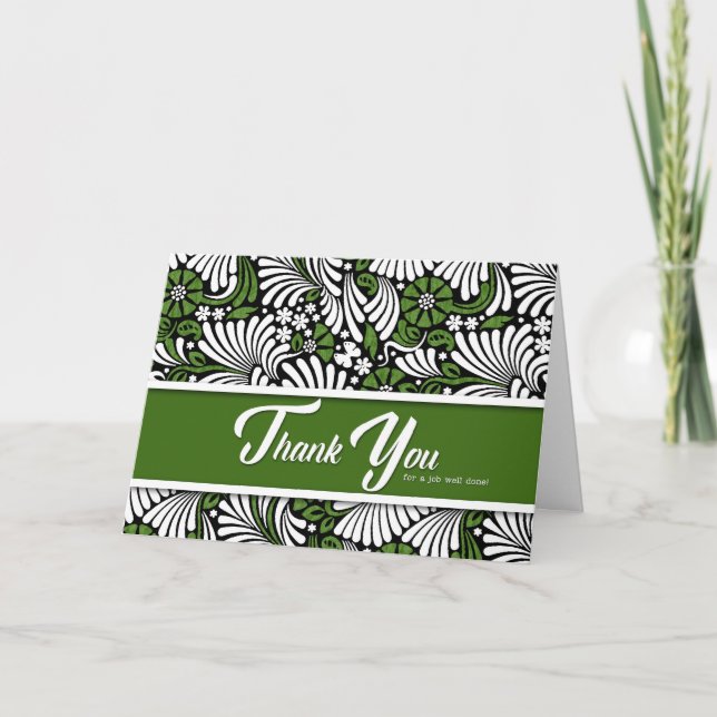 Tarjeta De Agradecimiento Gracias trabajo bien hecho - Blanco verde y negro (Anverso)