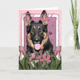 Tarjeta De Agradecimiento Gracias - Tulipanes rosados - Pastor alemán - Kuno