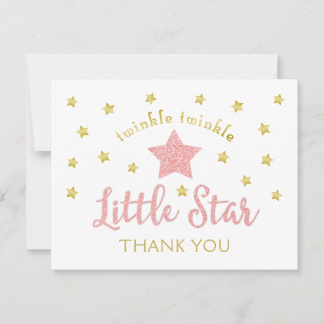 Tarjeta De Agradecimiento Gracias Twinkle Twinkle Little Star Pink Gold (Anverso)