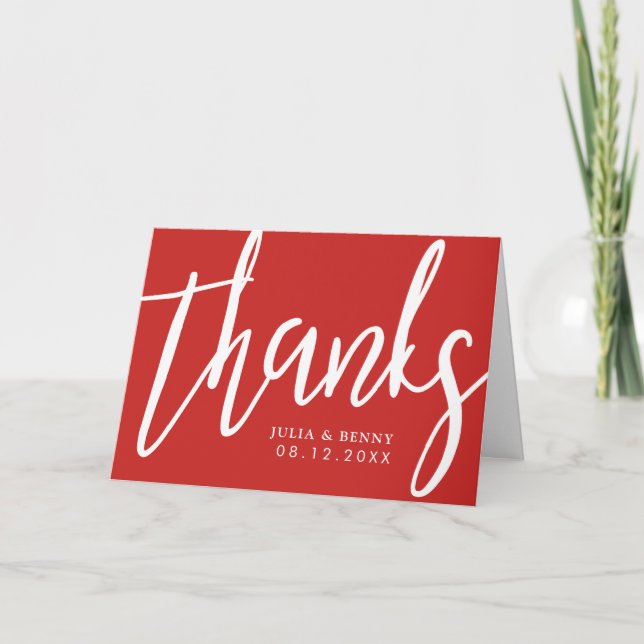 Tarjeta De Agradecimiento Gracias Typography Scarlet Red (Anverso)