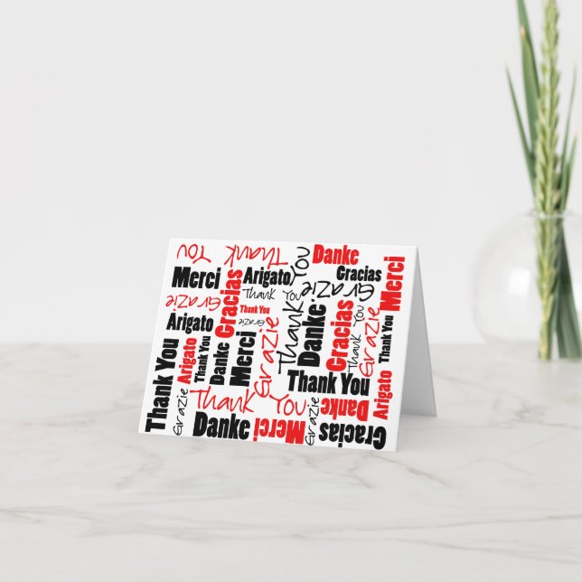 Tarjeta De Agradecimiento Gracias Typography Word Cloud Red Black (Anverso)