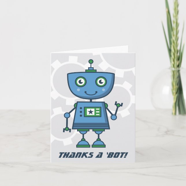 Tarjeta De Agradecimiento Gracias un Cumpleaños Robot Niño Moderno Azul (Anverso)