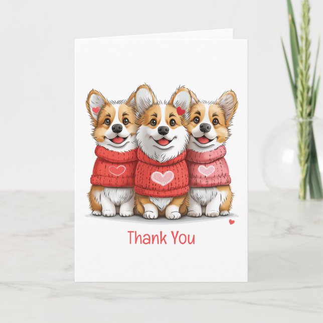Tarjeta De Agradecimiento Gracias Valentines Pembroke Welsh Corgi Dogs (Anverso)