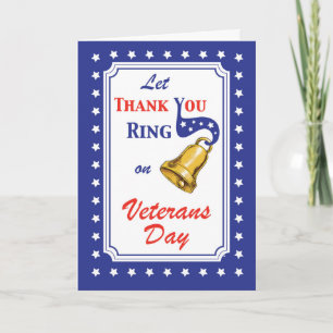Tarjeta De Agradecimiento Gracias Veterans Day Bell, Red, White, Blue Star