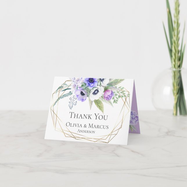 Tarjeta De Agradecimiento Gracias| Violet Anemone Floral Bouquet (Anverso)