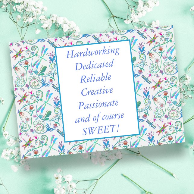 Tarjeta De Agradecimiento Gracias Voluntarios Whimsical Dragonflies (Whimsical dragonflies express gratitude to a volunteer making a meaningful difference.)