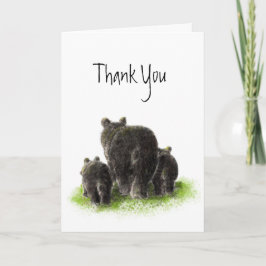 Tarjeta De Agradecimiento Gracias, Watercolor Black Bear Family, Animal