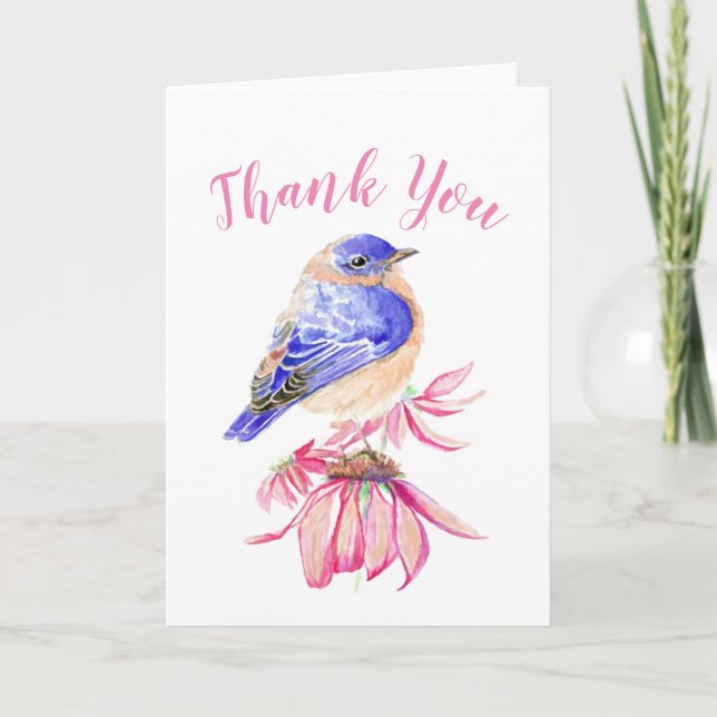 Tarjeta De Agradecimiento Gracias Watercolor Bluebird Scripting Bird Art (Anverso)