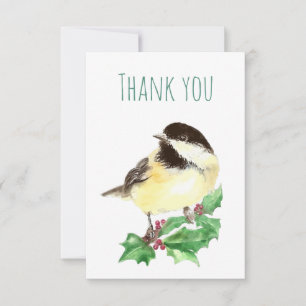 Tarjeta De Agradecimiento Gracias Watercolor Chickadee Bird Naturaleza Art
