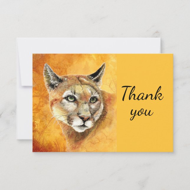 Tarjeta De Agradecimiento Gracias Watercolor Cougar Puma Mountain Lion (Anverso)
