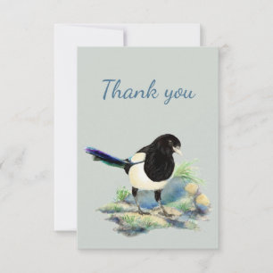 Tarjeta De Agradecimiento Gracias Watercolor Curioso Magpie Bird Naturaleza