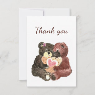 Tarjeta De Agradecimiento Gracias Watercolor Cute Cuddling Teddy Bears