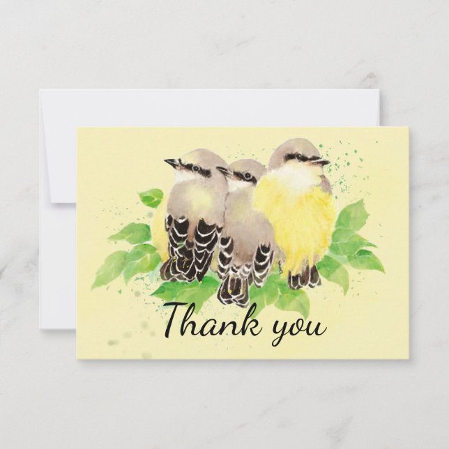 Tarjeta De Agradecimiento Gracias Watercolor Kingbird Bird Family Art (Anverso)