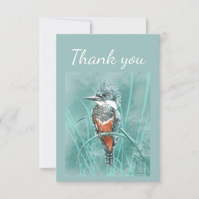 Tarjeta De Agradecimiento Gracias Watercolor Kingfisher Bird Naturaleza Art (Anverso)