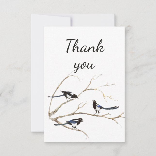 Tarjeta De Agradecimiento Gracias Watercolor Magpie Garden Bird Animal (Anverso)