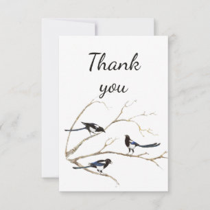 Tarjeta De Agradecimiento Gracias Watercolor Magpie Garden Bird Animal