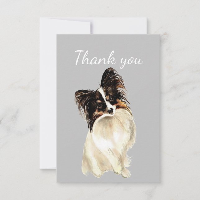 Tarjeta De Agradecimiento Gracias Watercolor Papillon Dog Mascota Animal (Anverso)