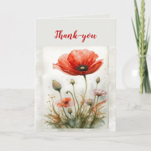 Tarjeta De Agradecimiento Gracias Watercolor Simple Elegante Rojo Poppy