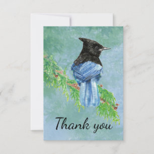 Tarjeta De Agradecimiento Gracias Watercolor Stellar Jay Bird