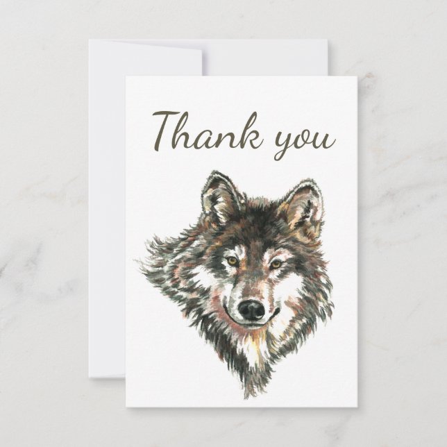 Tarjeta De Agradecimiento Gracias Watercolor Wolf Animal Willife (Anverso)