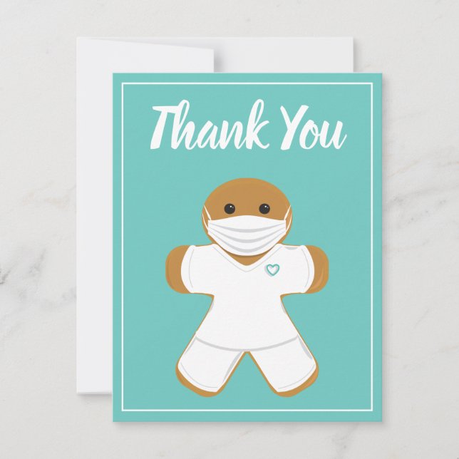 Tarjeta De Agradecimiento Gracias White Scrubs Gingerbread Man (Anverso)