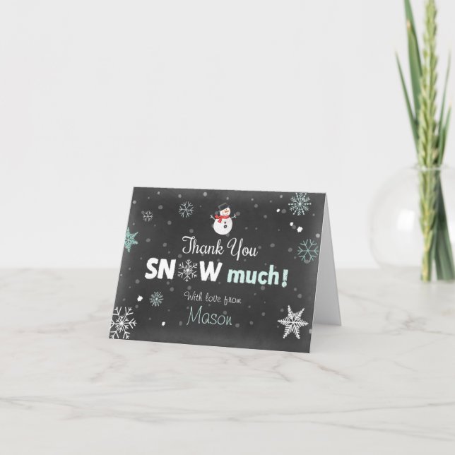 Tarjeta De Agradecimiento Gracias, Winter Onederland Snowman Mint Blue (Anverso)