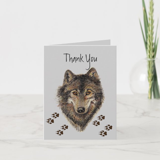 Tarjeta De Agradecimiento Gracias, Wolves, Wolf Tracks Animal (Anverso)