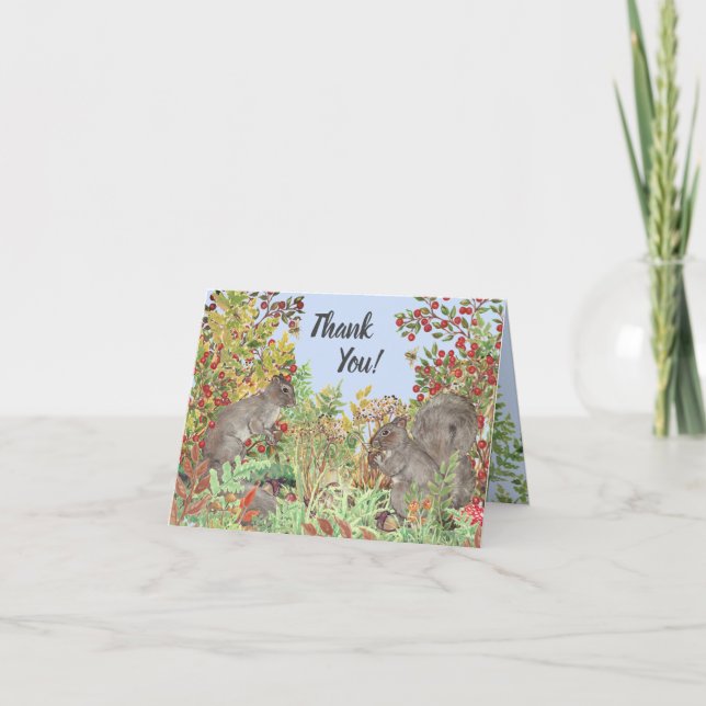 Tarjeta De Agradecimiento Gracias Woodland Squirrel Forest Fern Blank (Anverso)