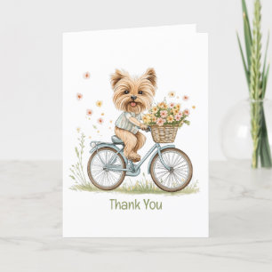 Tarjeta De Agradecimiento Gracias Yorkie Dog Biking Spring Flowers