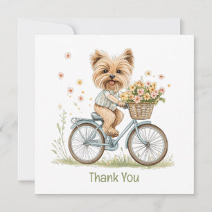 Tarjeta De Agradecimiento Gracias Yorkie Dog Biking Spring Flowers