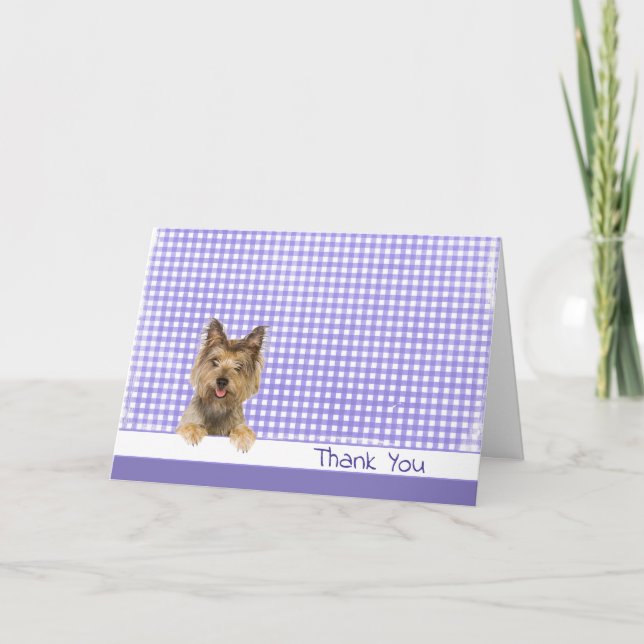 Tarjeta De Agradecimiento Gracias Yorkshire Terrier en Gingham (Anverso)