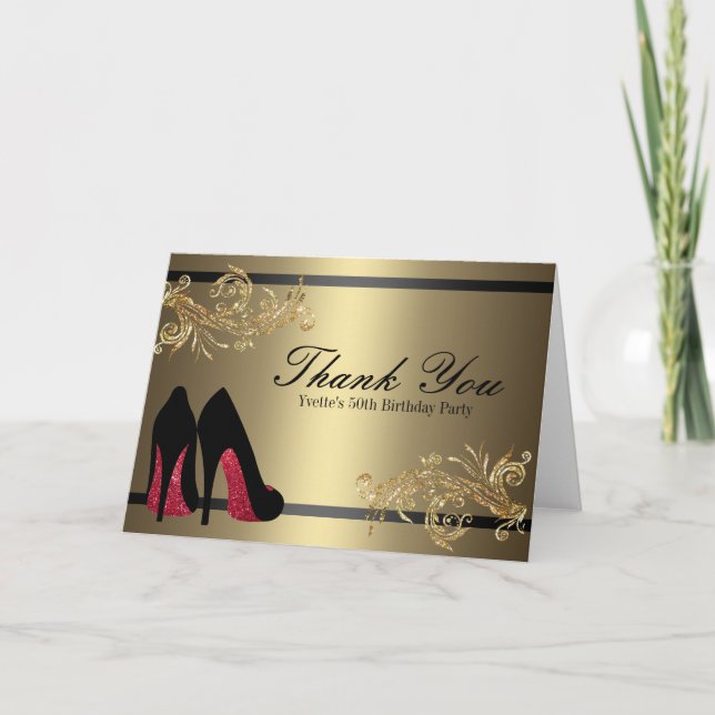 Tarjeta De Agradecimiento Gracias Zapatos de Baile Rojo - Cumpleaños 50 (Anverso)