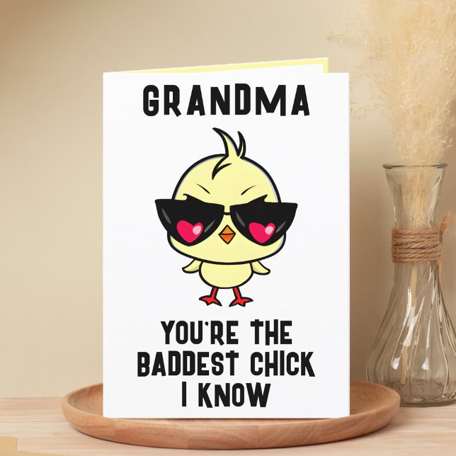 Tarjeta De Agradecimiento Graciosa Abuela De Pollo Malo Feliz Cumpleaños (Funny Bad Chick Chicken Grandmother Happy Birthday Thank You Card)