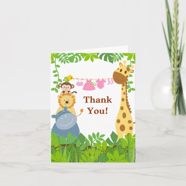 Tarjeta De Agradecimiento Graciosa Jungle Baby Animals Gracias Card (Anverso)
