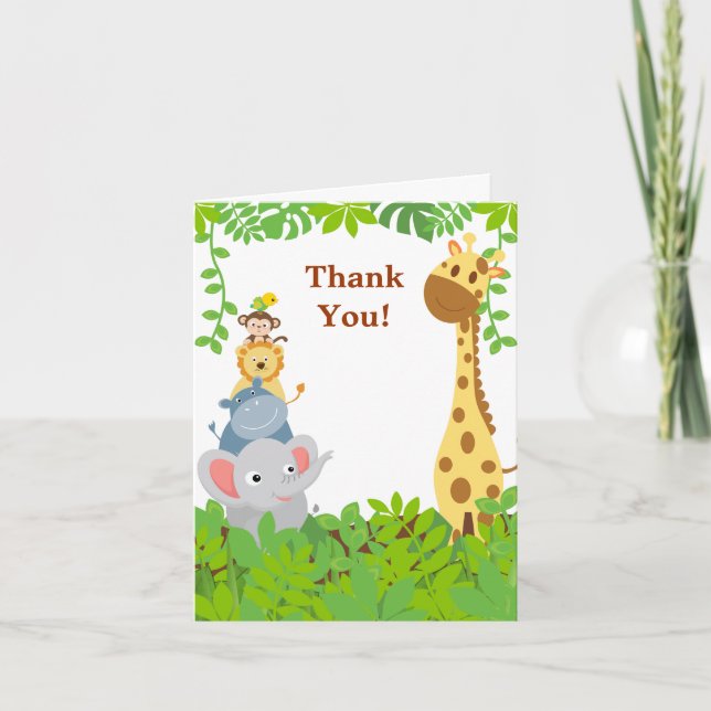 Tarjeta De Agradecimiento Graciosa Jungle Baby Animals Gracias Card (Anverso)