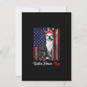Tarjeta De Agradecimiento Graciosa Mamá Terrier de Boston Bandera Americana 