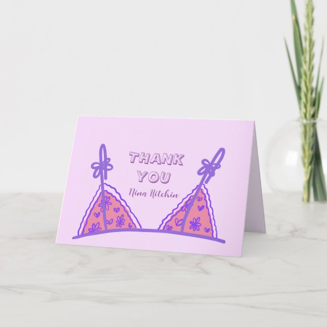 Tarjeta De Agradecimiento Graciosa y traviesa Bachelorette Purple Lingerie G (Anverso)