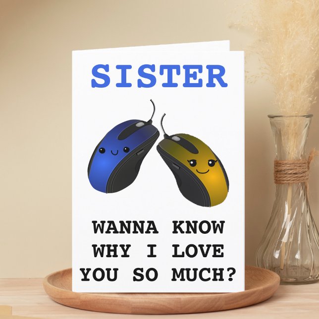 Tarjeta De Agradecimiento Gracioso PC Mouse Click Sister Happy Birday (Funny Computer Mouse Click Sister Happy Birthday Thank You Card)