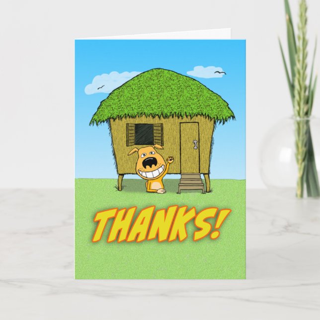 Tarjeta De Agradecimiento Gracioso perro gracias desde el fondo de la cabaña (Anverso)