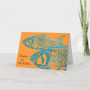 Tarjeta De Agradecimiento Gracioso Pescado Azul Gracias Cartas / Notecards
