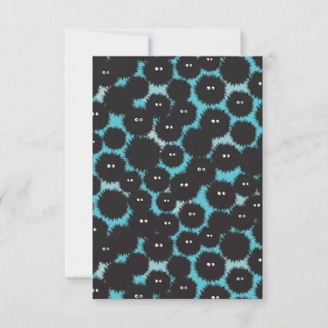 Tarjeta De Agradecimiento Graciosos monstruos esponjosos negros (Anverso)