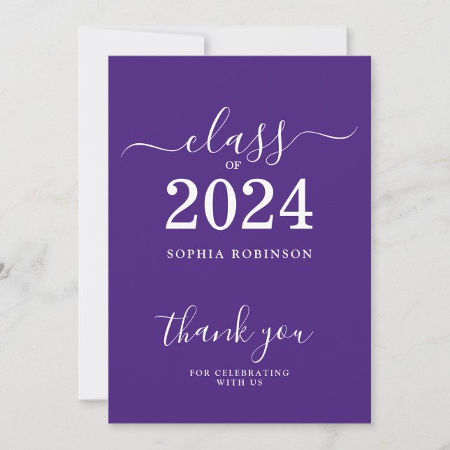 Tarjeta de agradecimiento Grad Purple 2024 (Anverso)