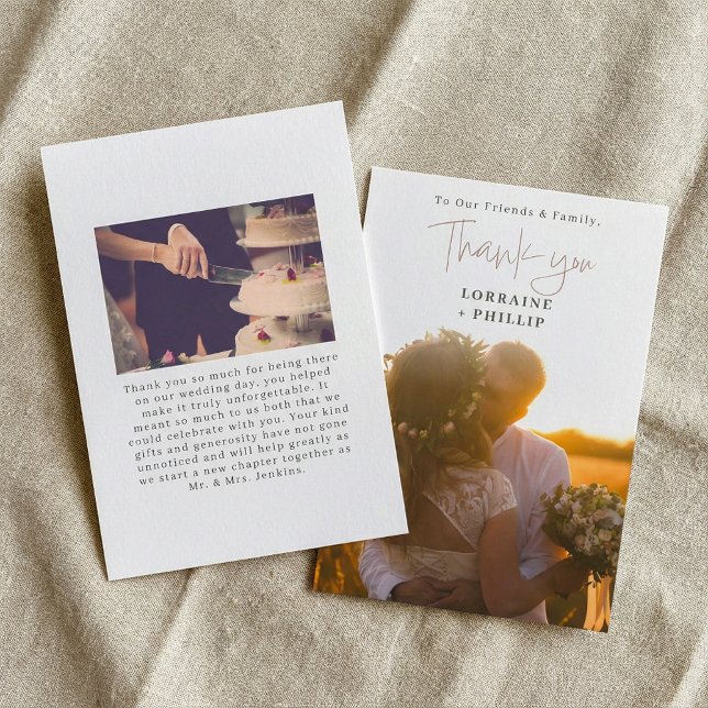 Tarjeta De Agradecimiento Gradiente de foto y boda romántico de guión (Photo gradient and script romantic wedding thank you card.)