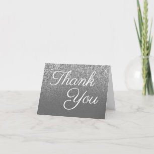 Tarjeta De Agradecimiento Gradiente gris con brillo plateado