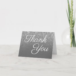 Tarjeta De Agradecimiento Gradiente gris con brillo plateado