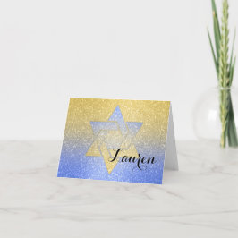 Tarjeta De Agradecimiento Gradiente Purpurinoso Bat Mitzvah Gracias Azul
