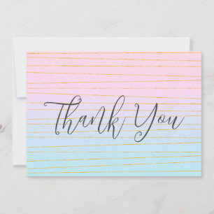Tarjeta De Agradecimiento Gradiente rosa azul pastel con líneas de oro