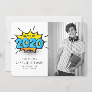 Tarjeta De Agradecimiento Grado 2020 FIESTA de tipografía de historietas gra