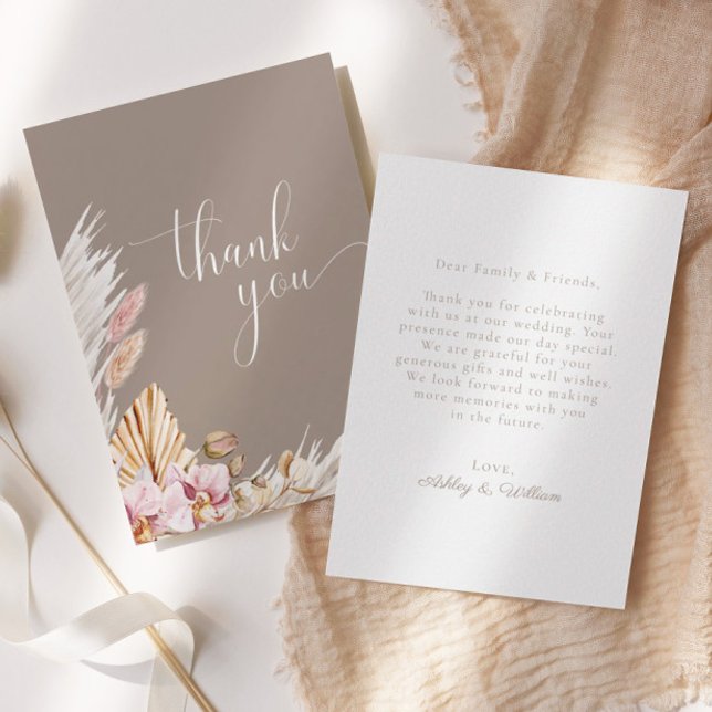 Tarjeta De Agradecimiento Grado Boho Floral Pampas | BODA (Subido por el creador)