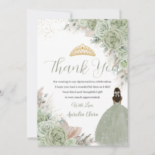 Tarjeta De Agradecimiento Grado Boho Quinceanera Sage Green Floral Pampas